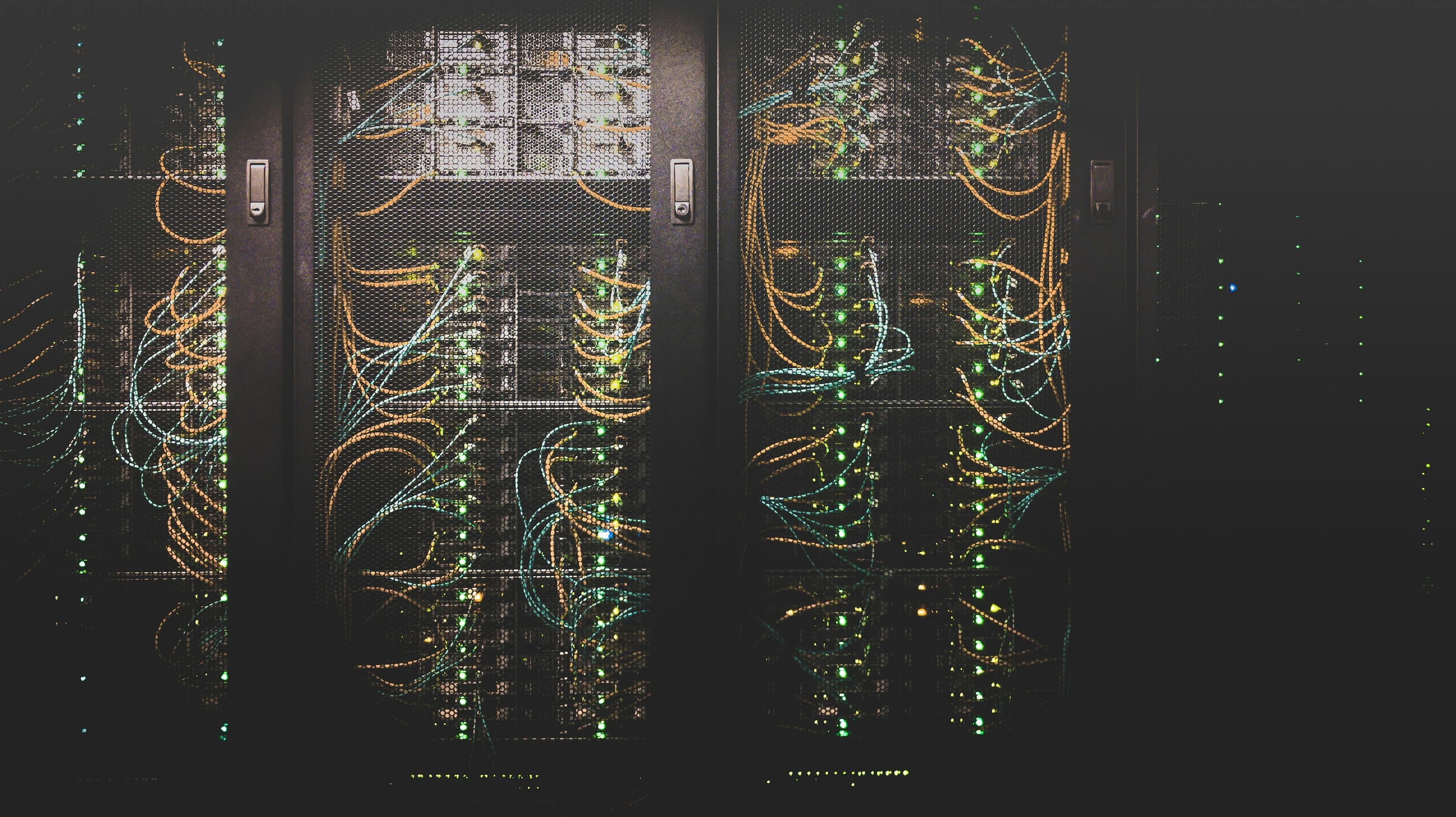Dark, sleek 3D visualization of secure communications and cybersecurity.